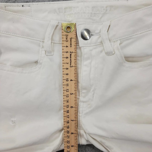 American Eagle Jeans Womens 2 Cream Super Super Stretch Distressed Jegging Crop‎ - Picture 14 of 16
